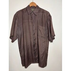 Vtg Robert Stock Mens Silk Short Sleeve Button Down Shirt Geometric Print Size L